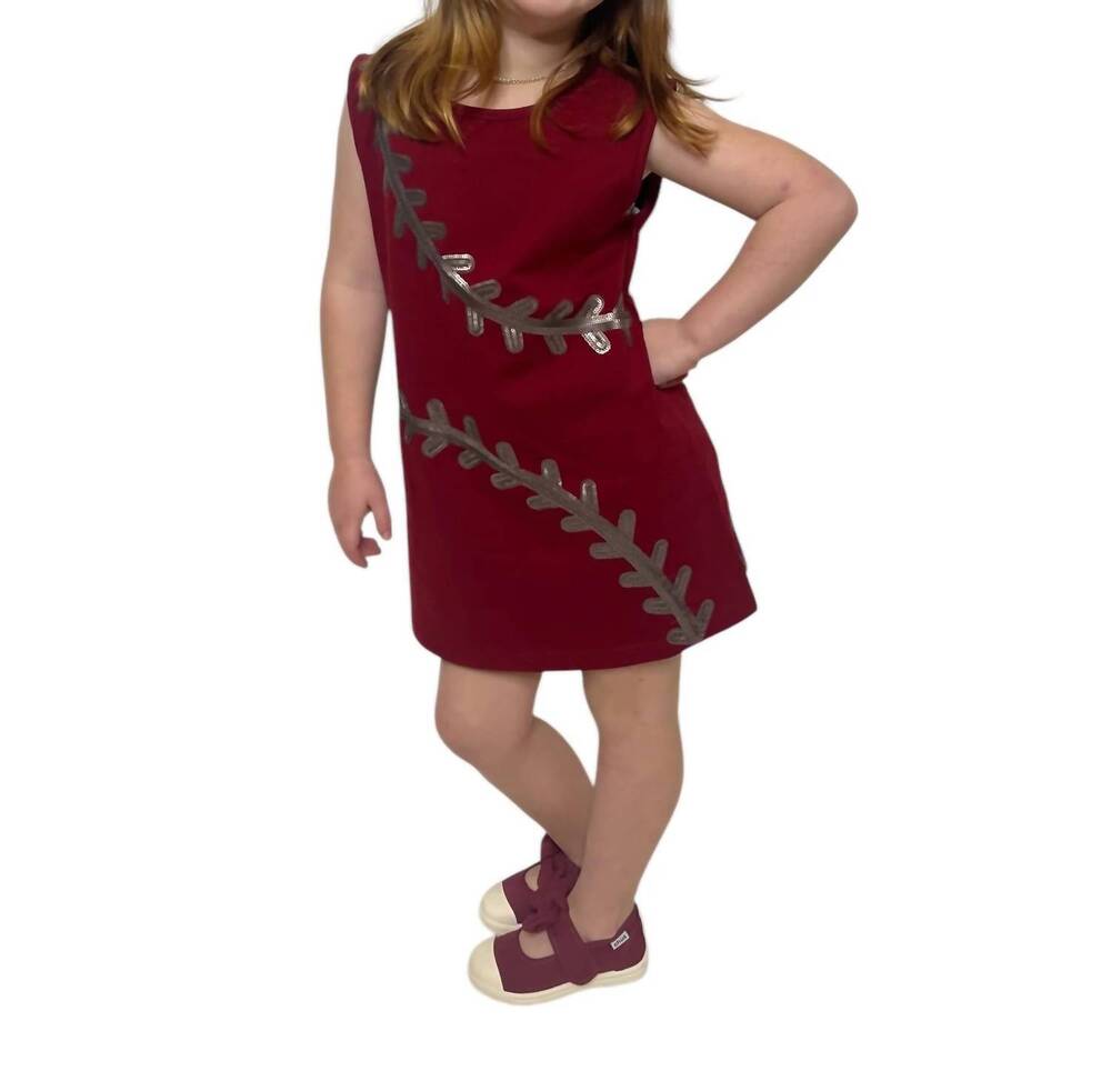 NEW BELLE CHER baseball sequin dress in maroon